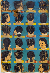 Hand-painted Sign Illustrating Twenty-four Hair Styles for Women